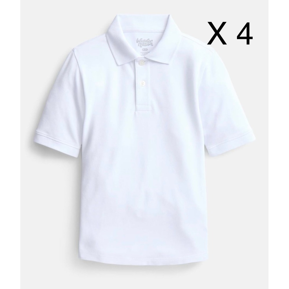 NWT Bundle-4 Boys White Collared Polo Shirts, Sz 4/5, 6/7